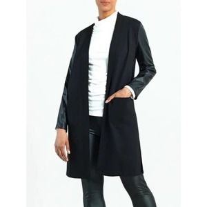 Clara Sunwoo Womens Size S Black Knit Cardigan with Faux Leather Sleeves NEW